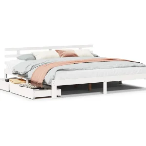 Bedframe met lades massief grenenhout wit 200×200 cm Bedframe met lades massief grenenhout wit 200×200 cm
