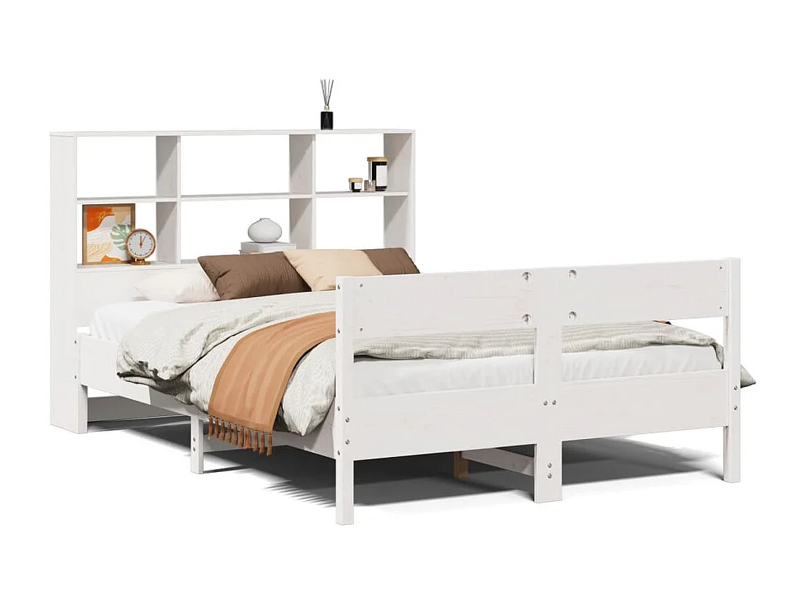 Bed met boekenkast zonder matras grenenhout wit 140x200 cm