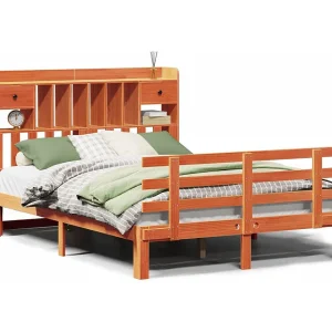 Bed met boekenkast zonder matras grenenhout wasbruin 140×190 cm Bed met boekenkast zonder matras grenenhout wasbruin 140×190 cm