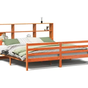Bed met boekenkast zonder matras hout wasbruin 200×200 cm Bed met boekenkast zonder matras hout wasbruin 200×200 cm