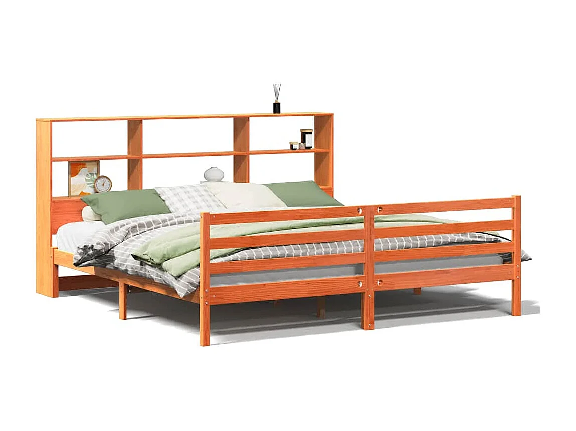 Bed met boekenkast zonder matras hout wasbruin 200x200 cm