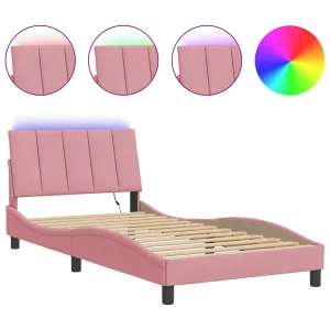 Bedframe met LED zonder matras "Hanko" fluweel roze 100×200 cm Bedframe met LED zonder matras "Hanko" fluweel roze 100×200 cm