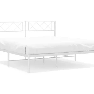 Bedframe met hoofdbord metaal wit 160×200 cm Bedframe met hoofdbord metaal wit 160×200 cm