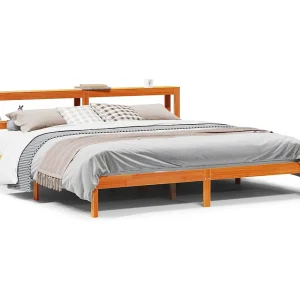 Bedframe met hoofdbord massief grenenhout wasbruin 200×200 cm Bedframe met hoofdbord massief grenenhout wasbruin 200×200 cm