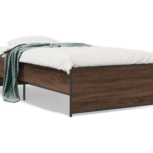 Bedframe bewerkt hout en metaal bruin eikenkleurig 90×200 cm Bedframe bewerkt hout en metaal bruin eikenkleurig 90×200 cm