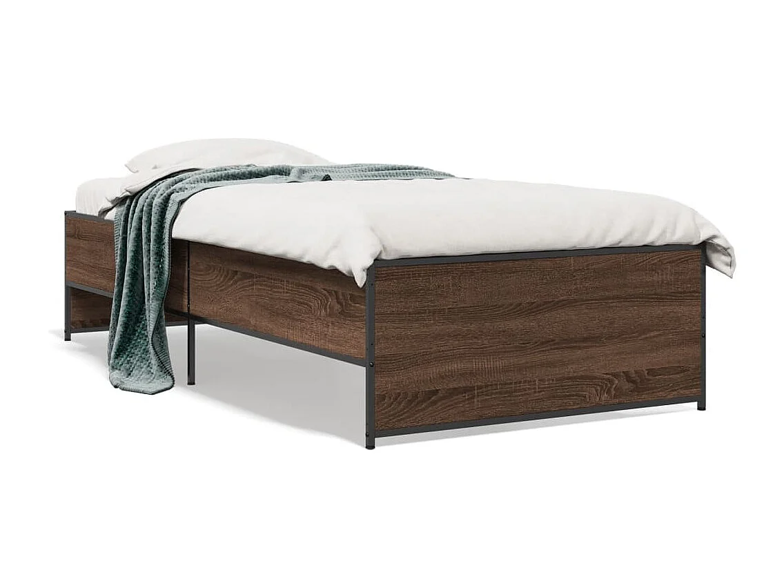 Bedframe bewerkt hout en metaal bruin eikenkleurig 90x200 cm