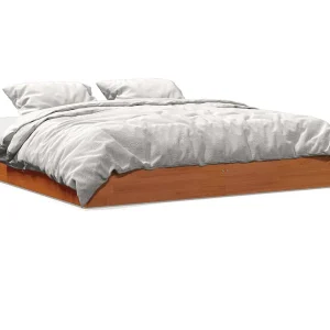 Bedframe zonder matras massief grenenhout wasbruin 200×200 cm