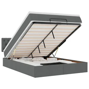 Bed poef met matras en LED's stof 140×190 cm donkergrijs Bed poef met matras en LED's stof 140×190 cm donkergrijs
