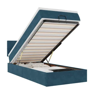 Bed poef met matras en LED's 80×200 cm fluweel donkerblauw