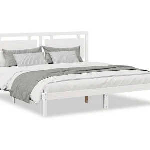 Bedframe extra lang zonder matras massief hout wit 200×220 cm Bedframe extra lang zonder matras massief hout wit 200×220 cm