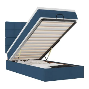 Bed met matras 90×200 cm stof blauw