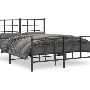 Bedframe met hoofd- en voeteneinde metaal zwart 135×190 cm