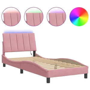 Bedframe met LED zonder matras "Hanko" fluweel roze 90×190 cm Bedframe met LED zonder matras "Hanko" fluweel roze 90×190 cm