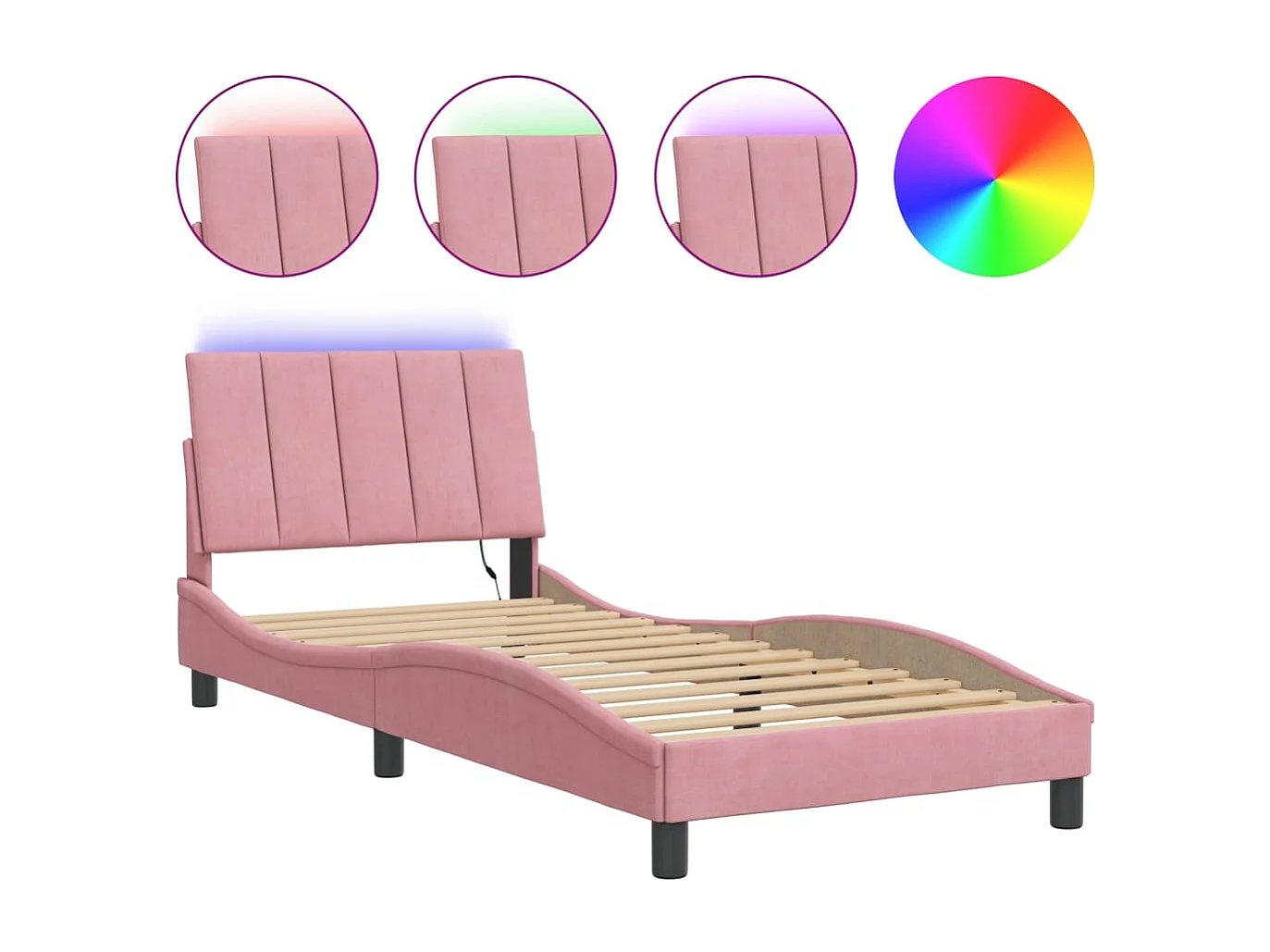 Bedframe met LED zonder matras "Hanko" fluweel roze 90x190 cm