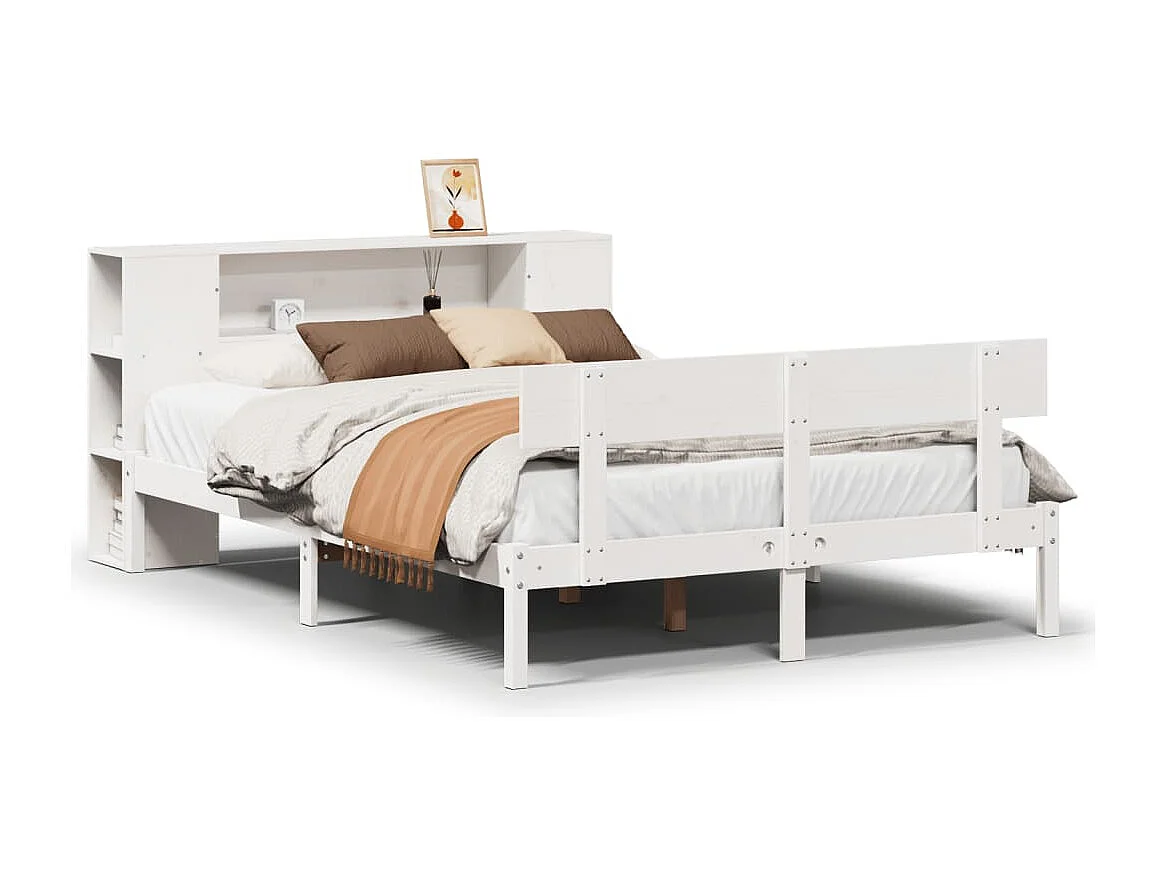 Bed met boekenkast zonder matras grenenhout wit 135x190 cm