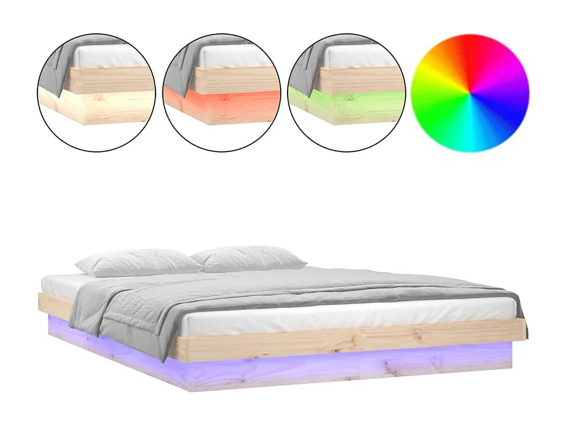 Bedframe LED massief hout 120x190 cm