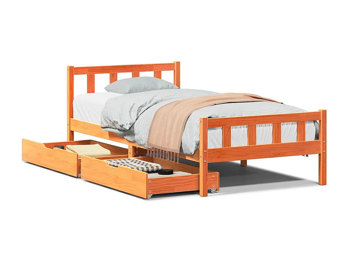 Bedframe zonder matras massief grenenhout wasbruin 75x190 cm