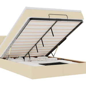 Bed met matras 140×190 cm stof crèmekleurig