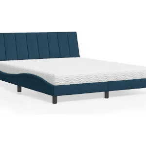 Bed met matras "Hanko" fluweel blauw 160×200 cm