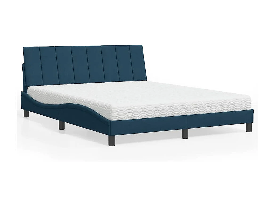 Bed met matras "Hanko" fluweel blauw 160x200 cm