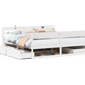 Bedframe zonder matras massief grenenhout wit 180×200 cm