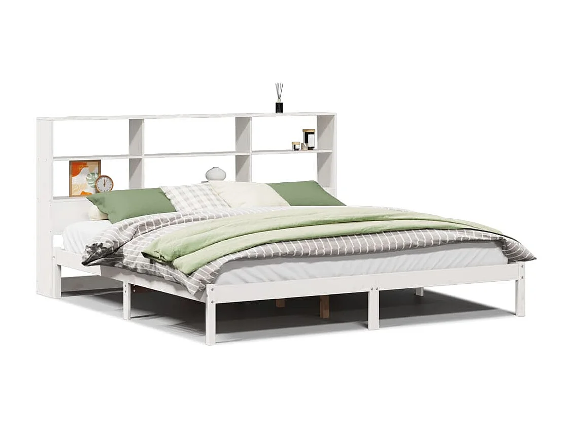 Bed met boekenkast zonder matras grenenhout wit 180x200 cm