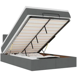 Bed poef met matras en LED's 120×200 cm stof donkergrijs Bed poef met matras en LED's 120×200 cm stof donkergrijs
