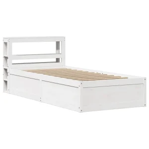 Bedframe met hoofdbord massief grenenhout wit 90×190 cm Bedframe met hoofdbord massief grenenhout wit 90×190 cm