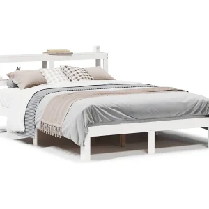 Bedframe met hoofdbord massief grenenhout wit 120×190 cm