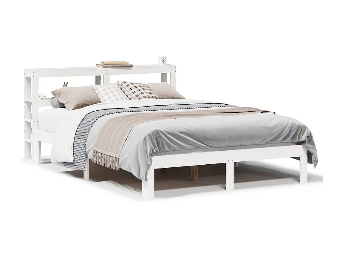 Bedframe met hoofdbord massief grenenhout wit 120x190 cm