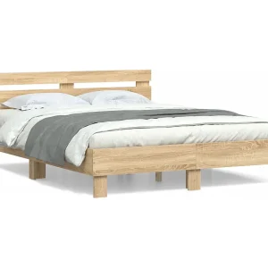 Bedframe met hoofdeinde bewerkt hout sonoma eiken 150×200 cm Bedframe met hoofdeinde bewerkt hout sonoma eiken 150×200 cm