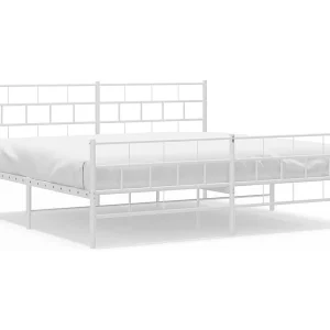 Bedframe met hoofd- en voeteneinde metaal wit 193×203 cm Bedframe met hoofd- en voeteneinde metaal wit 193×203 cm