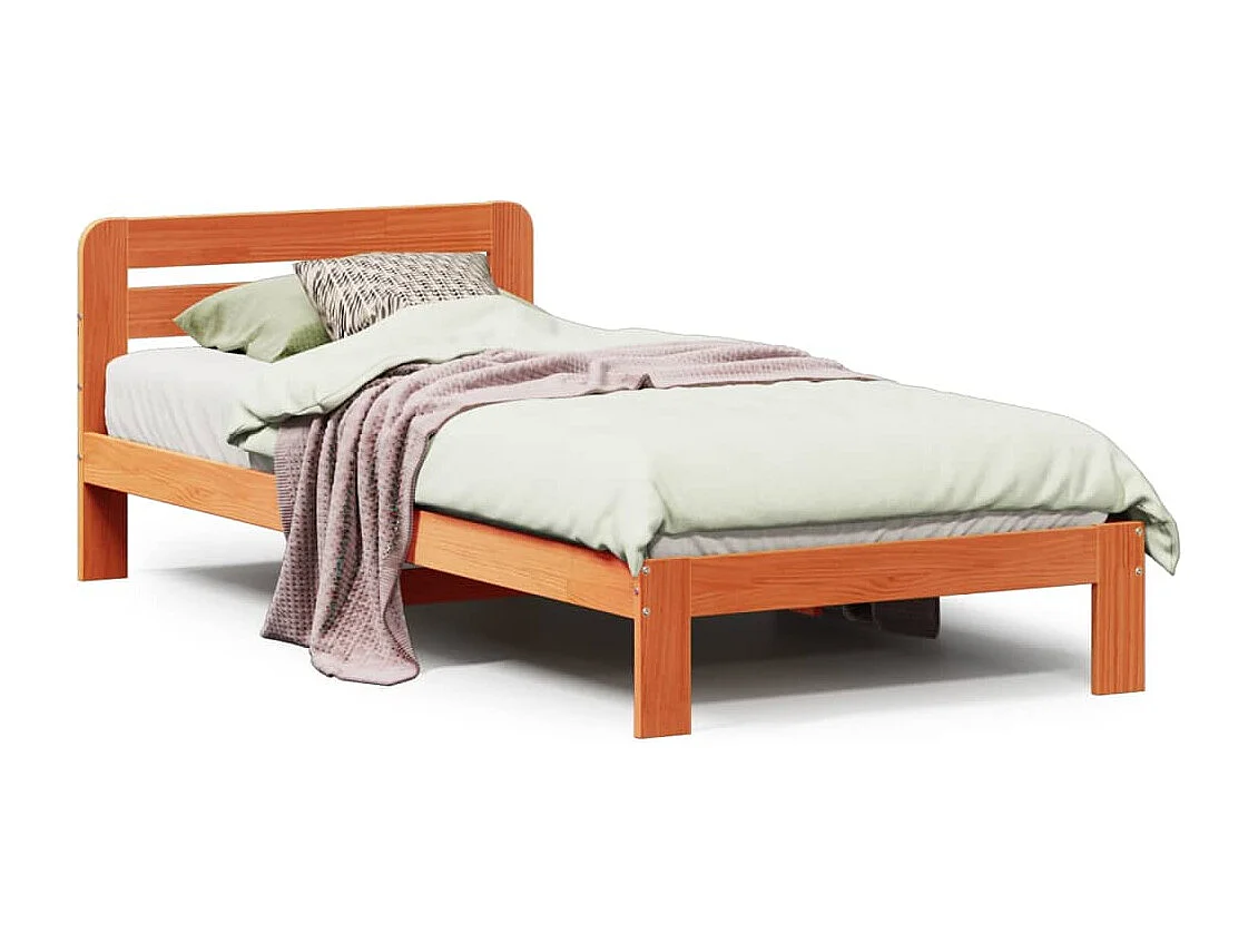 Bedframe zonder matras massief grenenhout wasbruin 90x190 cm