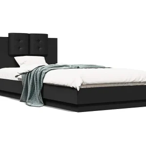 Bedframe met hoofdeinde bewerkt hout zwart 90×200 cm Bedframe met hoofdeinde bewerkt hout zwart 90×200 cm