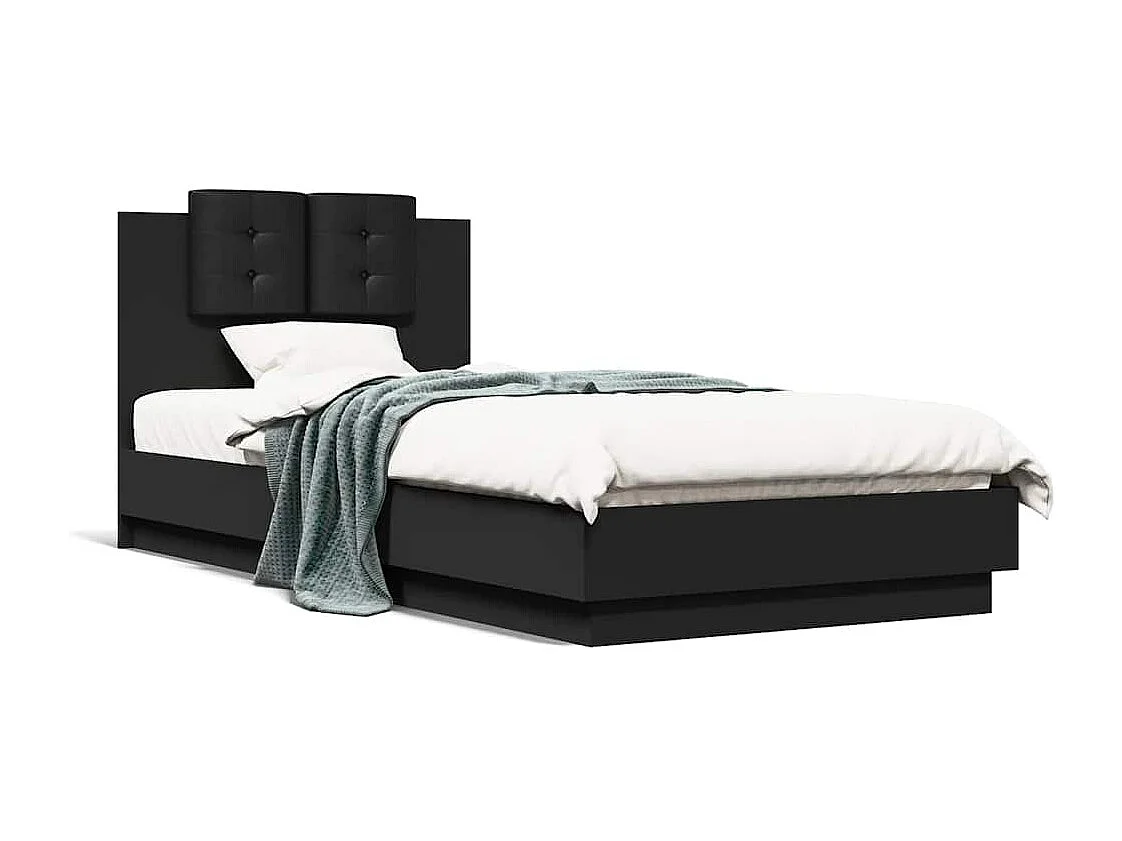 Bedframe met hoofdeinde bewerkt hout zwart 90x200 cm