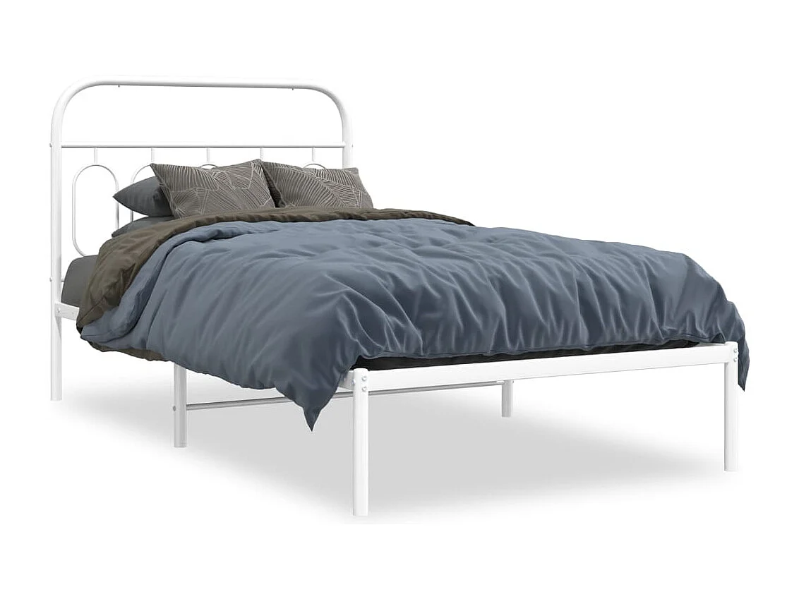 Bedframe met hoofdbord metaal wit 100x190 cm