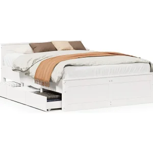 Bedframe zonder matras met hoofdbord grenenhout wit 150×200 cm Bedframe zonder matras met hoofdbord grenenhout wit 150×200 cm