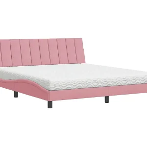 Bed met matras "Hanko" fluweel roze 180×200 cm