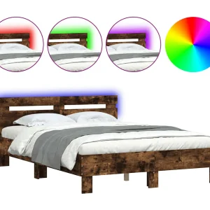 Bedframe met hoofdeinde en LED gerookt eikenkleurig 120×190 cm Bedframe met hoofdeinde en LED gerookt eikenkleurig 120×190 cm