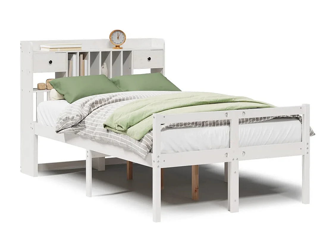 Bed met boekenkast zonder matras grenenhout wit 135x190 cm