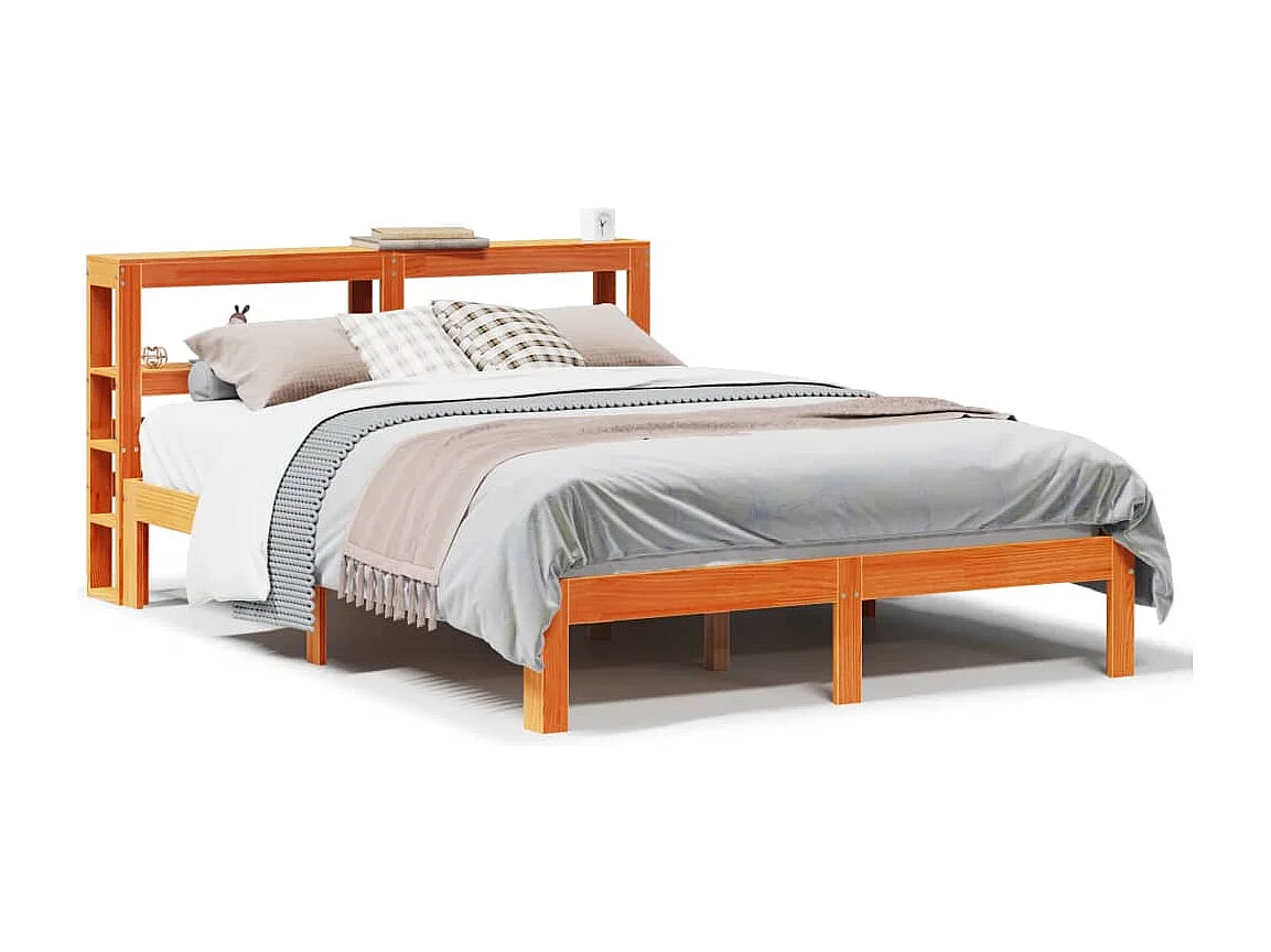 Bedframe zonder matras massief grenenhout wasbruin 135x190 cm