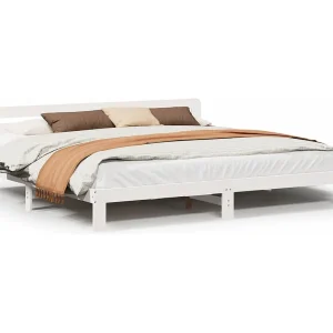 Bedframe zonder matras massief grenenhout wit 200×200 cm Bedframe zonder matras massief grenenhout wit 200×200 cm