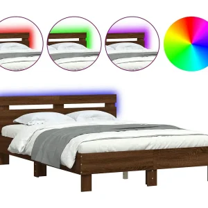 Bedframe met hoofdeinde en LED bruin eikenkleur 120×200 cm Bedframe met hoofdeinde en LED bruin eikenkleur 120×200 cm