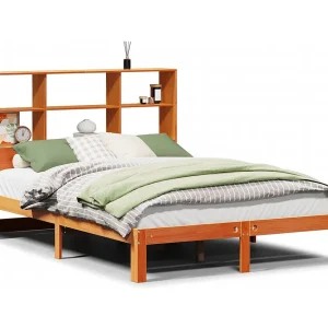Bed met boekenkast zonder matras grenenhout wasbruin 140×190 cm Bed met boekenkast zonder matras grenenhout wasbruin 140×190 cm