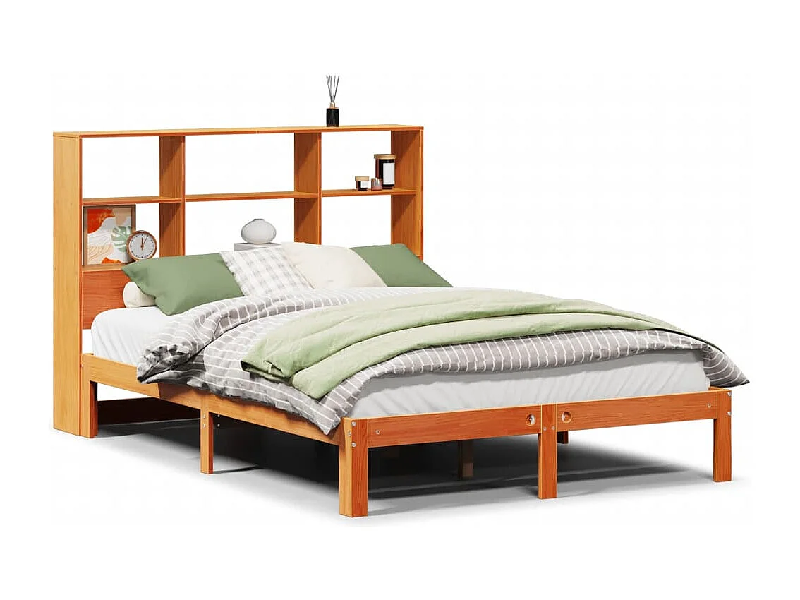 Bed met boekenkast zonder matras grenenhout wasbruin 140x190 cm