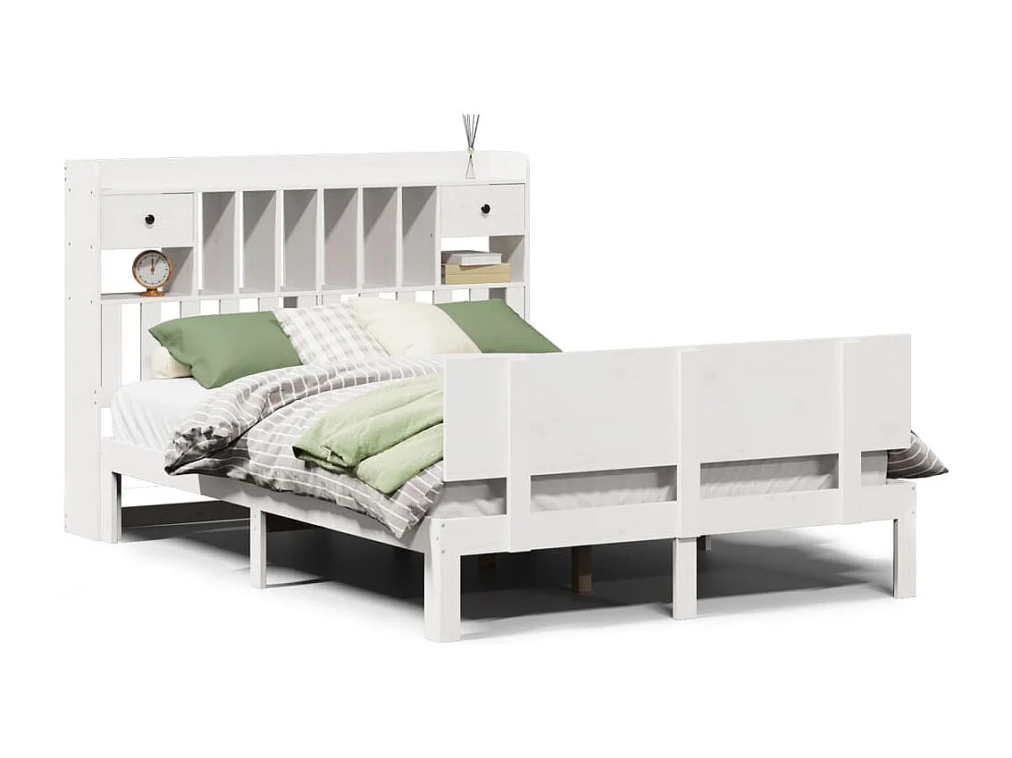 Bed met boekenkast zonder matras grenenhout wit 140x200 cm