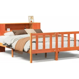 Bed met boekenkast zonder matras hout wasbruin 150×200 cm Bed met boekenkast zonder matras hout wasbruin 150×200 cm
