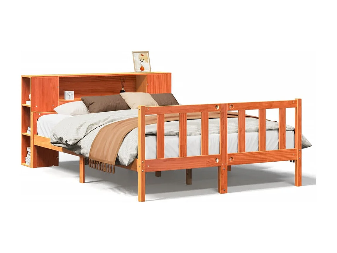 Bed met boekenkast zonder matras hout wasbruin 150x200 cm