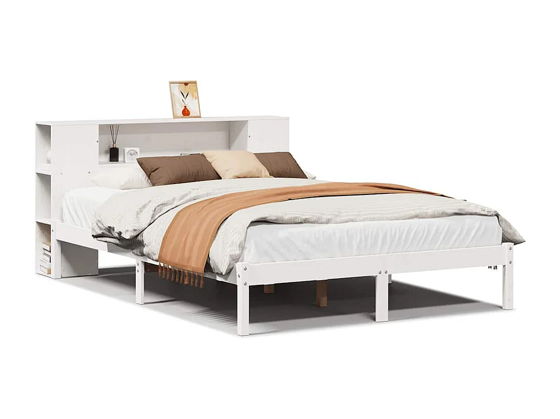 Bed met boekenkast zonder matras grenenhout wit 135x190 cm