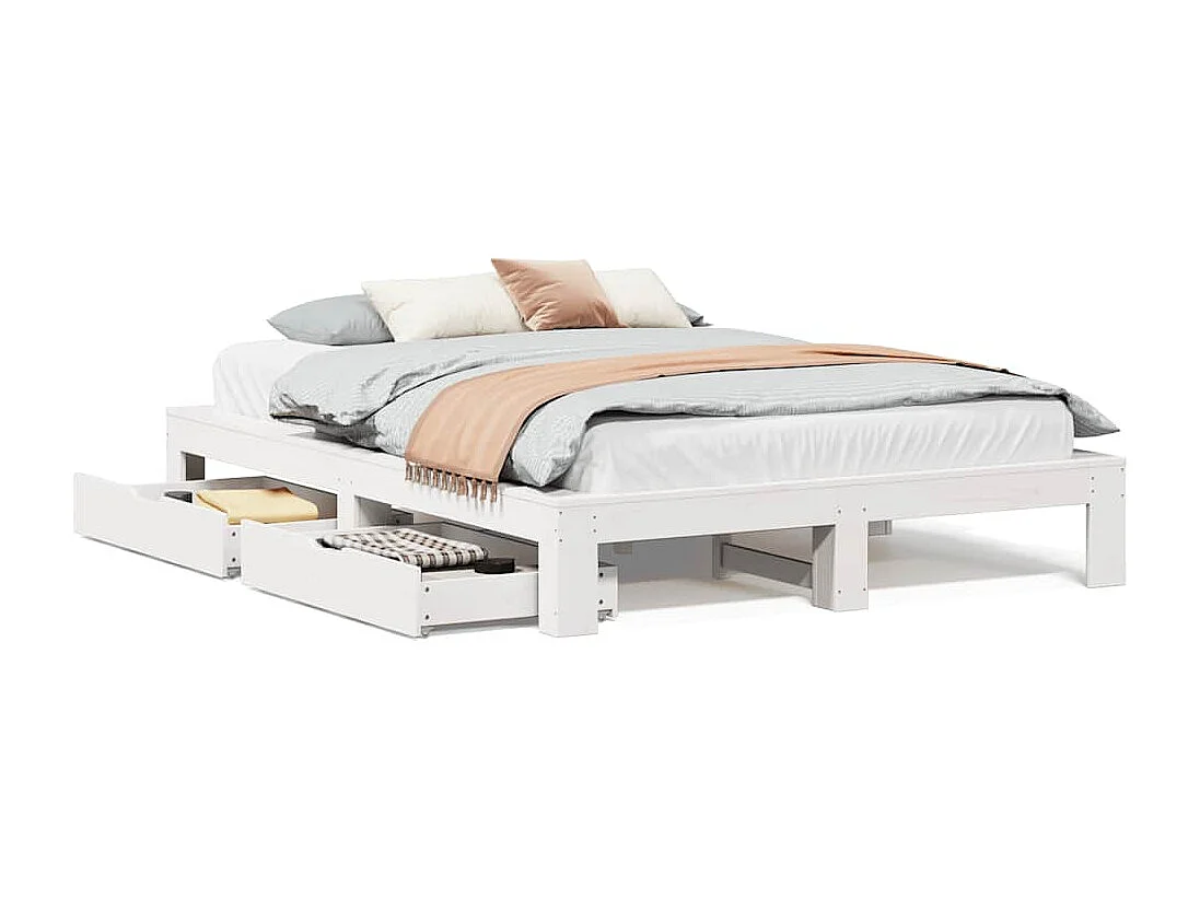 Bedframe zonder matras massief grenenhout wit 140x200 cm